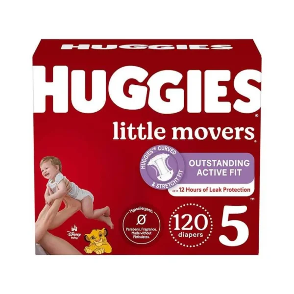 Huggies Size 5 Diapers, Little Movers Baby Diapers, Size 5 (27+ lbs), 120 Count (2 Packs of 60)