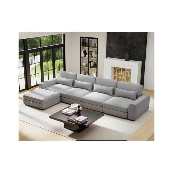 Sectional Couches for Living Room – Large Modular 5 Seat Sectional Couch-Velvet Linen with Storage Deep Seat Sofa-Convertible Sofa for Large Living Rooms-with Chaise,Washable Covers-Light Gray